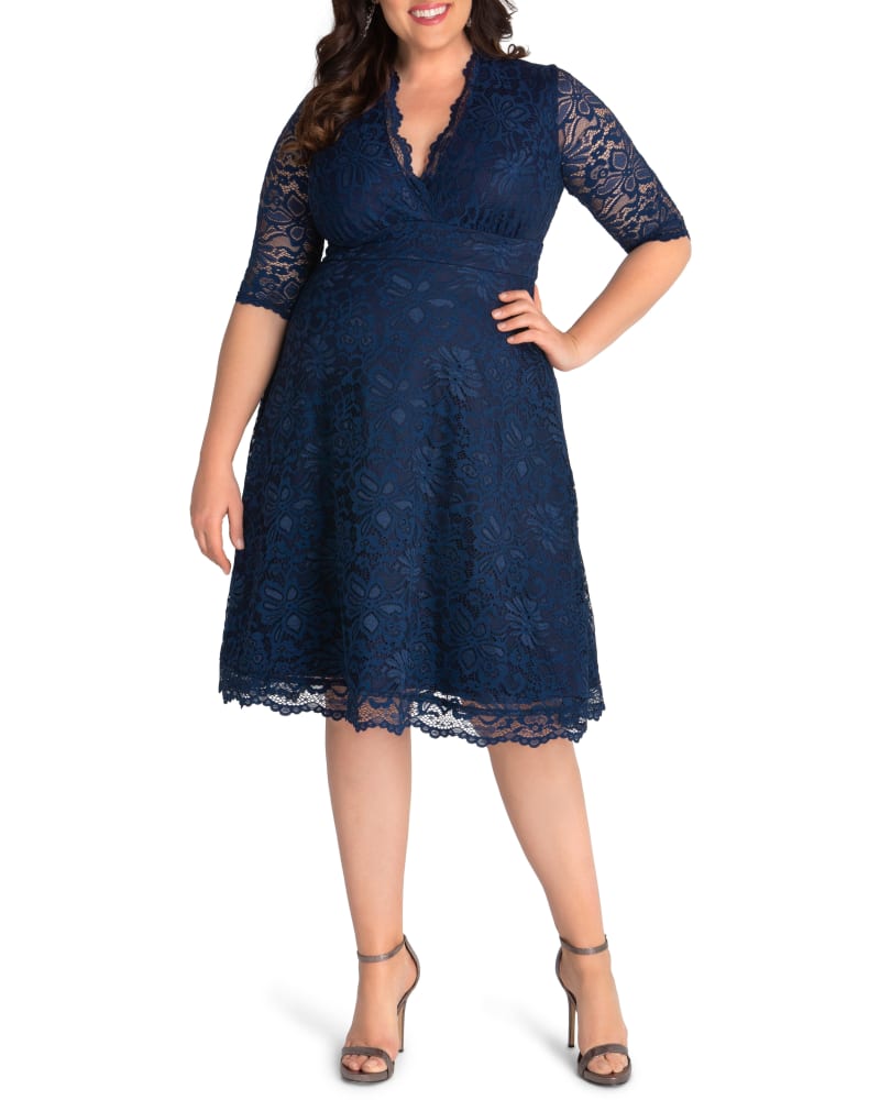 Plus Size Mademoiselle Lace Cocktail Dress NAVY BLUE